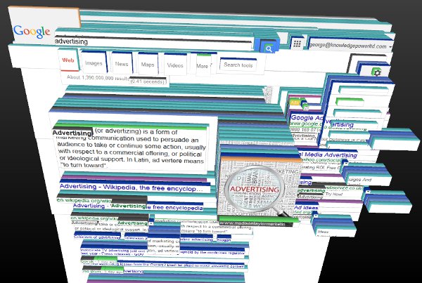 3D view of google search results about advertising
